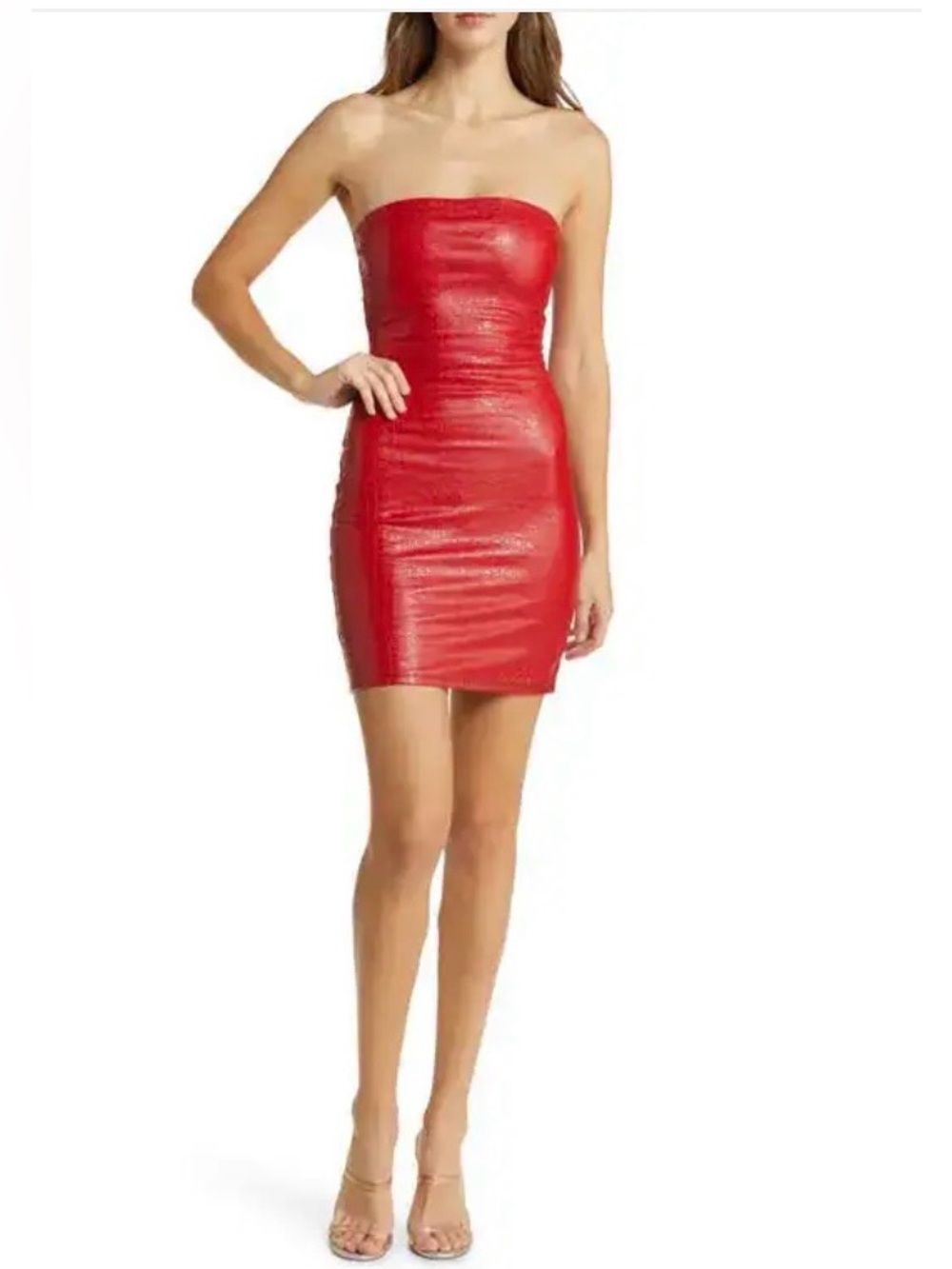 Naked Wardrobe croc embossed strapless Red Leather dress size 4